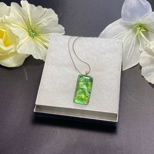 Green iridescent glass necklace